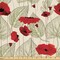 Ambesonne Poppy Flower Fabric by the Yard, Sketchy Tree Leaves Rural Floral Growth Botany Nature Inspired, Decorative Fabric for Upholstery and Home Accents, 1 Yard, Scarlet Fern Green Beige
